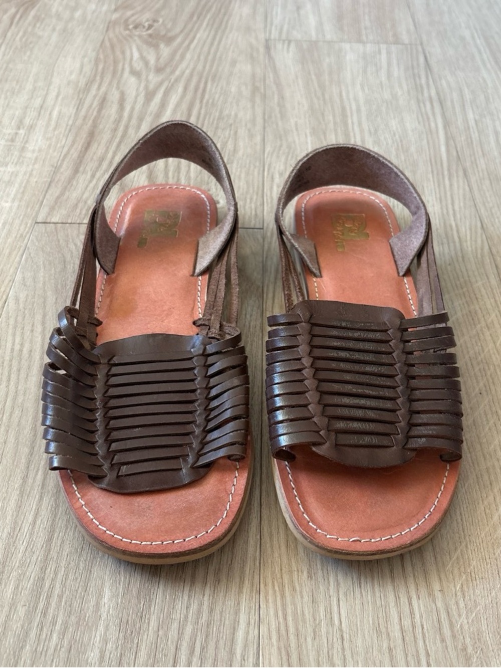 Dirty Laundry Brown Leather Sandal with Gold Logo